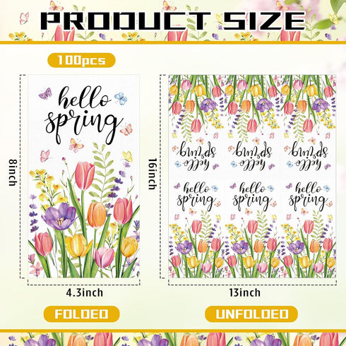 Jingmore 100 Summer Pcs Spring Paper Guest Towels Floral Tulip Disposable Bathroom Hand Towels Decorative Butterfly