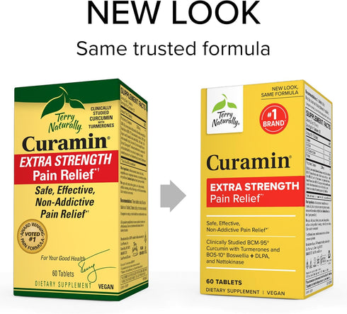 Terry Naturally Curamin Extra Strength - 60 Tablets Non-Addictive Pain Relief Supplement with Curcumin & Boswellia