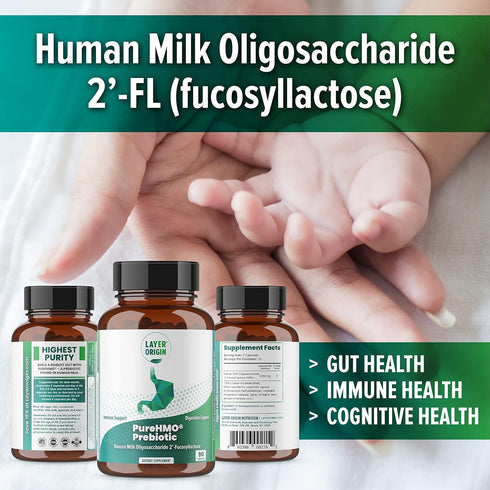 Layer Origin PureHMO Human Milk Oligosaccharide (HMO 2'-FL) Prebiotic - 30-Day Supply, Feed 180 Billion