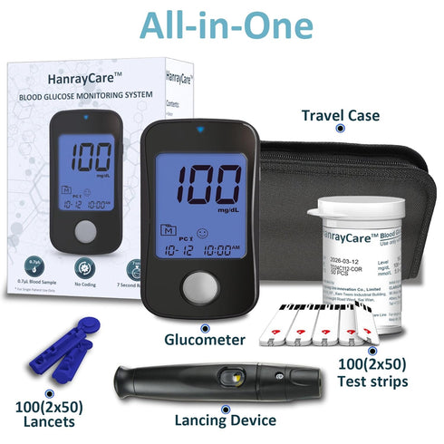 TD-4125 Blood Glucose Monitor Kit, 100 Glucometer Strips & Lancets, No Coding Diabetes Test Kit