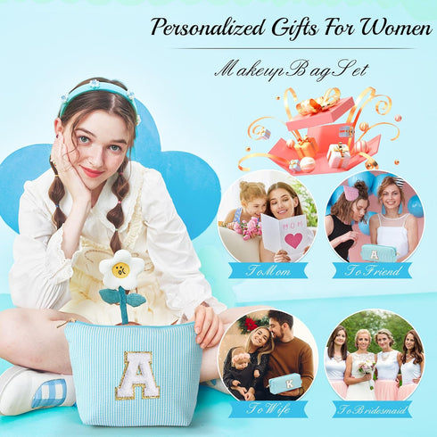 Skincare for Girls 10-12, Personalized Initial Makeup Bag, Travel Toiletry Bag, Birthday Gifts for Women