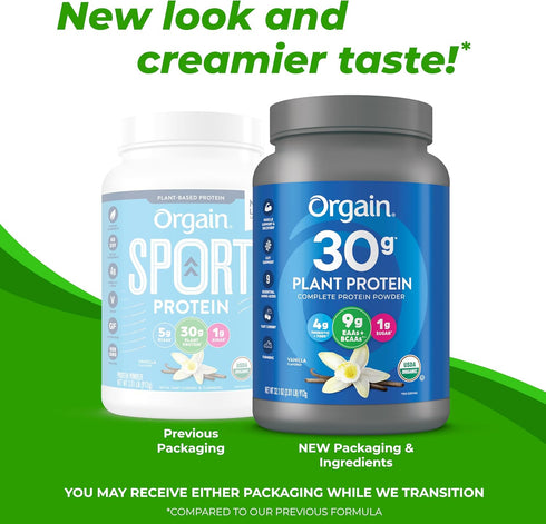 Orgain Organic 30g Vegan Protein Powder, Vanilla, 9g EAAs + BCAAs, 2.01lb (Packaging May Vary)
