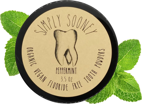 Vegan Fluoride Free Toothpaste Powder, Organic Peppermint Essential Oil, Natural Whitening, 3.5 oz Jar