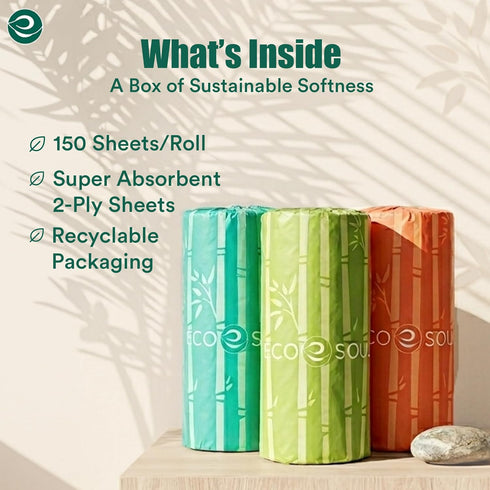 Set 6 |150 Eco Soul Bamboo Paper Towel Of Rolls Sheets Per Roll | Ultra Absorbent, Eco-Friendly, Sustainable, Food Safe