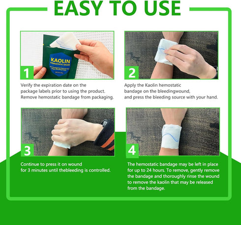yueerbao 3" 5' Packing (3) Hemostatic Gauze for Quick Clot Trauma Kit x Kaolin Infused Quick Clot Gauze & Bleed Stop