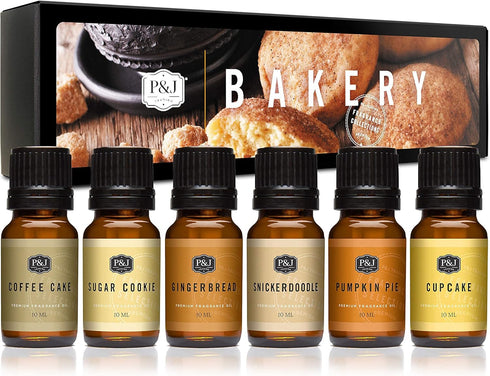 Set 6 P&J Trading Bakery Bundle - Premium Grade Fragrance Oils - Pumpkin Pie, Cupcake, Sugar Cookie, Coffee Cake