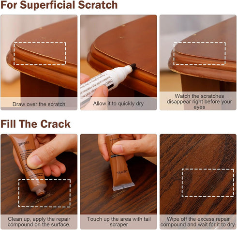 DEWEL Wood Filler Wax Pen, Wood Floor Scratch Remover, Touch Up Paint Markers, 42 Set for Furniture Repair