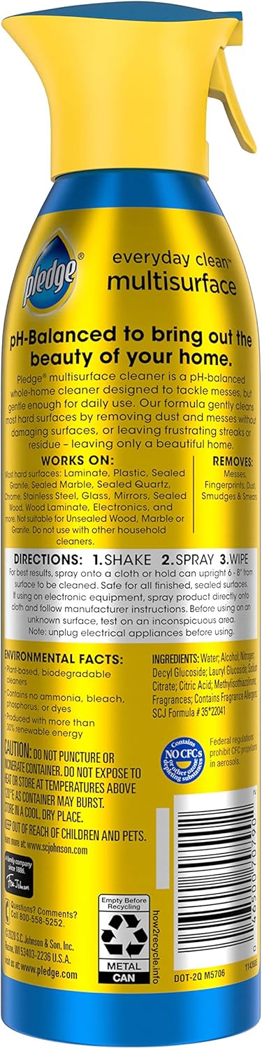 Pledge Everyday Clean Multi Surface Cleaner Spray - pH Balanced for 101 Surfaces - Rainshower Scent, 9.7 oz (Pack of 3)