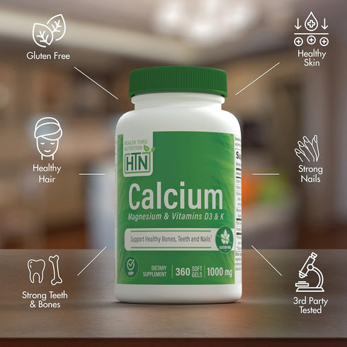 Health Thru Nutrition Calcium 1000mg and Magnesium 400mg with Vitamin D3 & K, 360 Softgels (4 Month Supply)