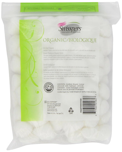 Swisspers 100% Natural Organic Cotton Balls, 80-Count Bag