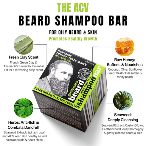 Professor Fuzzworthy's Beard Shampoo Bar - Tasmanian ACV, All Natural Ingredients, 4.2 oz