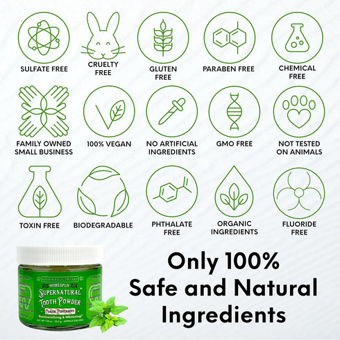 Krishna's Cupboard Supernatural Organic Tooth Cleaning Powder, All Natural Stain Remover, Fluoride Free Vegan Toothpaste
