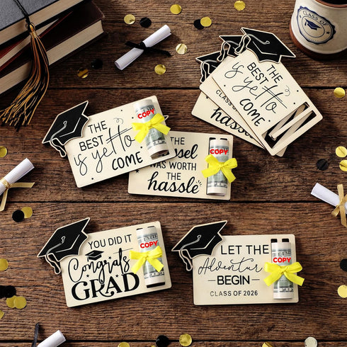 MotiMind 12 Set 2026 12 2026 Graduation Money Holder for Cash Graduation Gifts with Ribbons Wooden Grad Money Holder