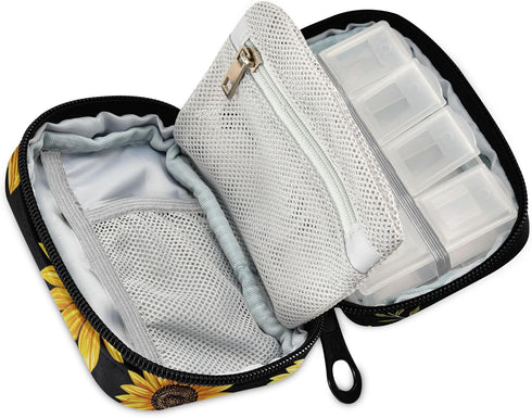 Kigai Sunflower Pill Case Weekly Pill Box Portable Travel Pill Bag Organizer with Zipper for Vitamins, Medication