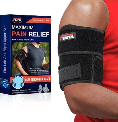 FEATOL Bicep Tendonitis Brace, Compression Sleeve Support for Upper Arm Pain Relief, Muscle Strains, Inflammation