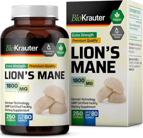 Lions Mane Supplement Capsules - Vegan, Organic Lion’s Mane Mushroom for Cognitive Function | 3 Months Supply