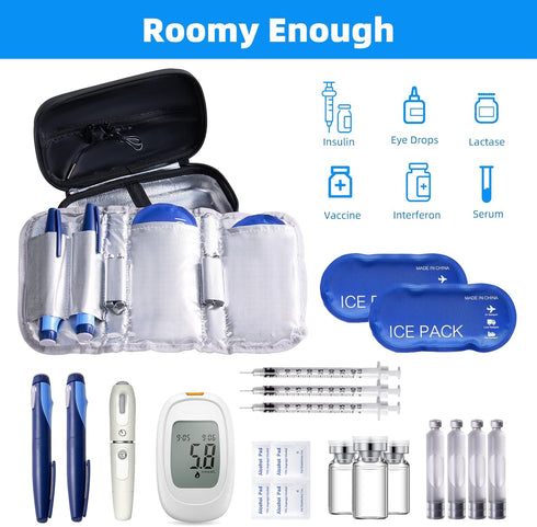 TSA Approved 24h Insulin Cooler Travel Case, Diabetic Medication Organizer Bag with Thermometer and 2 Ice Packs