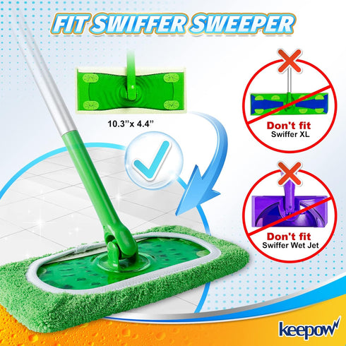 KEEPOW 4 Pack Reusable Wet Pads Refills for Swiffer Sweeper Mop, Microfiber Wet Mopping Cloths, Dry Sweeping Cloths for