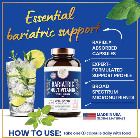 Bariatric Multivitamin with Iron - 45mg Iron Easy to Swallow Vitamins for Women and Men - 30 Caps