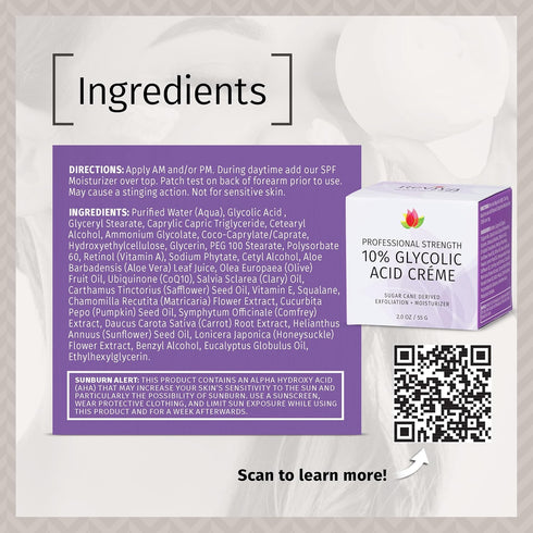 Reviva Labs 10% Glycolic Acid Creme Daily Moisturizer - Natural Sugar Cane Derived Alpha Hydroxy Acid Face Cream