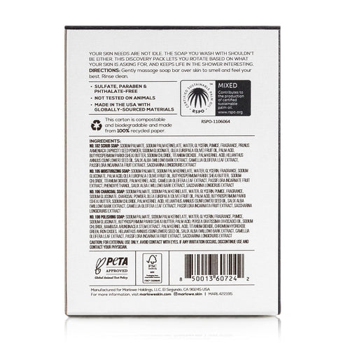 MARLOWE. Soap Discovery Gift Set, Men's Skin Care Variety with Exfoliating Body Scrub, 4 Pack