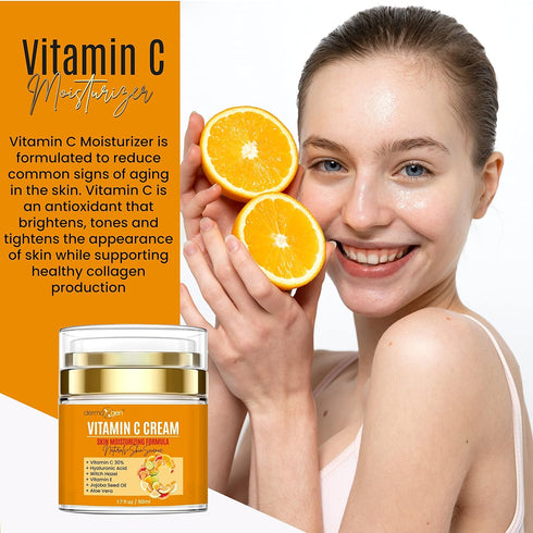 Vitamin C Moisturizing Cream, Organic Anti-Aging Hydrating for Dull, Dry & Sensitive Skin - 1.7 FL OZ