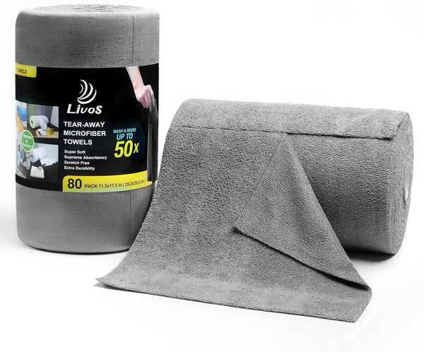 80 Pack Microfiber Cleaning Cloth, 11.5"x11.5", Lint Free, Absorbent Cleaning Rags for Kitchen, Car, Glass (Grey) -