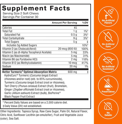 Force Factor Better Turmeric Joint Support Supplement - Extra Strength Joint Health with HydroCurc Turmeric Curcumin -