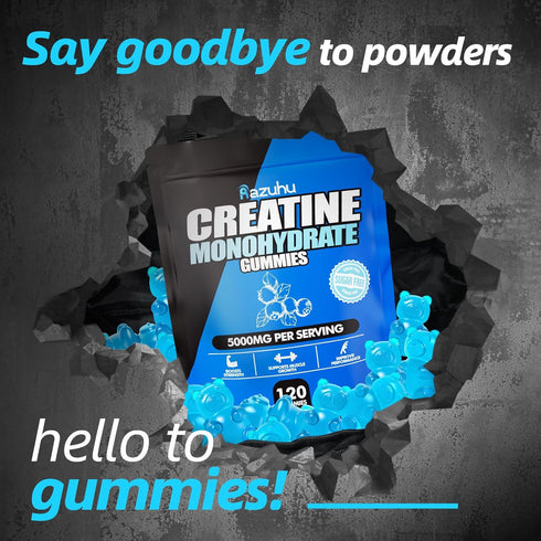 Creatine Monohydrate Gummies for Men & Women - 5g per Serving, Sugar Free, Vegan, Pre-Workout Supplement (120 Count) -