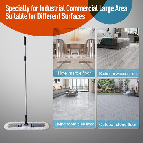 24" Heavy Duty Commercial Dust Mop for Floor Cleaning, 2 Microfiber Mop Pads for Wet and Dry Use, Grey