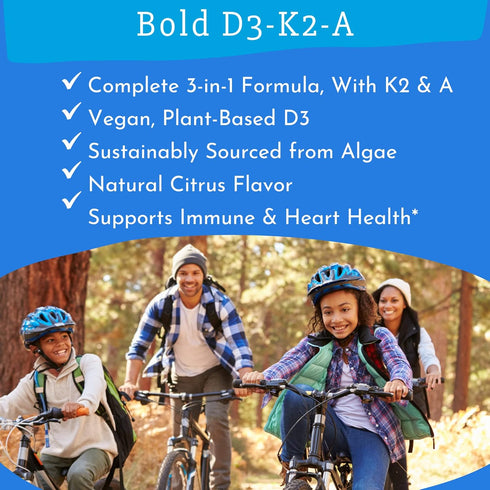 D3-K2-A Liquid Vitamin Complex, Vegan Vitamin D3 from Organic Algae with K2 (MK7) and Vitamin A, Natural Orange Flavor