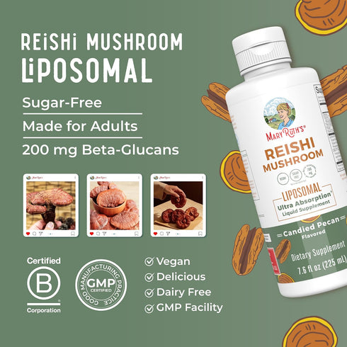 Immune 200mg 7.6 oz, MaryRuth Organics Reishi Vegan Mushroom Supplement | Ultra Absorption Liposomal | Support