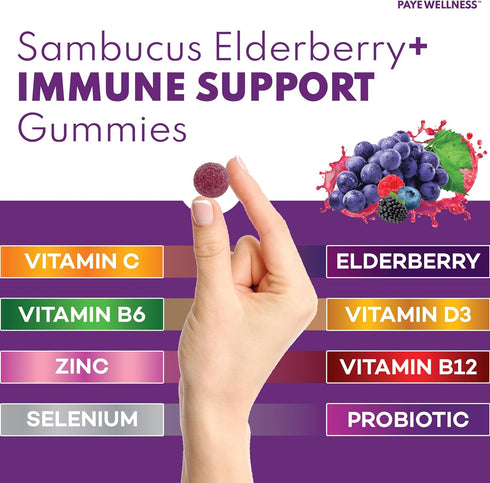 Sambucus Elderberry Immune Gummies, Daily Support for Kids and Adults, with Zinc, Vitamin C, D3, B6, B12, 70 Count