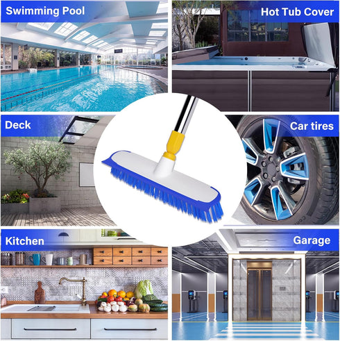 ITTAR 12" Wide Multi-Purpose Floor Scrub Brush with Long Handle, Extendable Shower Scrubber for Cleaning