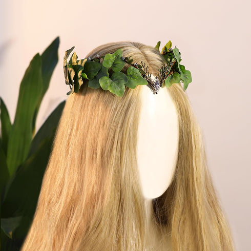 MOSTORY Woodland Leaf Fairy Crown, Floral Elf Headpiece Green Leaf Headband for Women Renaissance Masquerade