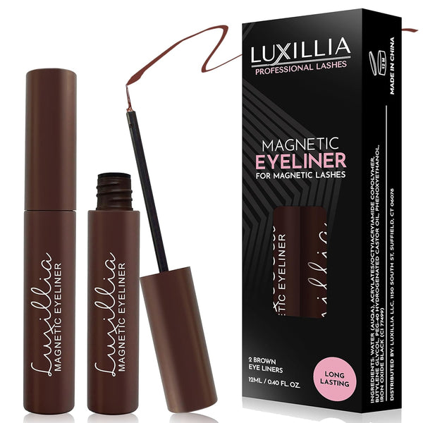 Luxillia Brown Magnetic Eyeliner, Upgraded Waterproof Liquid Liner for Magnetic Eyelashes, Pack of 2