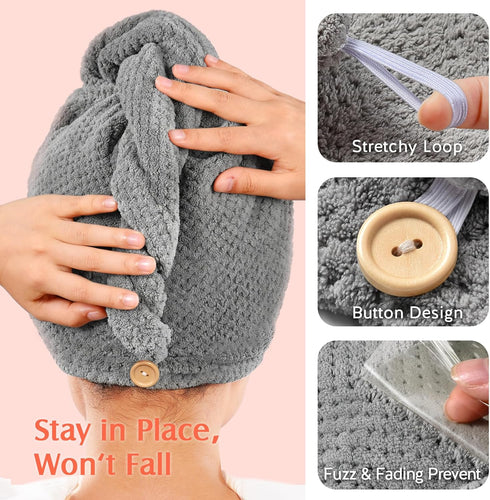 YFONG 2 Pack Microfiber Hair Towel Wrap - Super Absorbent Quick Dry Hair Turban for All Hair Styles, Large Towel