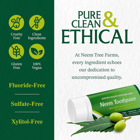 Neem Tree Farms 100% (4 Pack) Neem Fluoride Free Toothpaste - Adult and Children Friendly - Vegan Natural Toothpaste