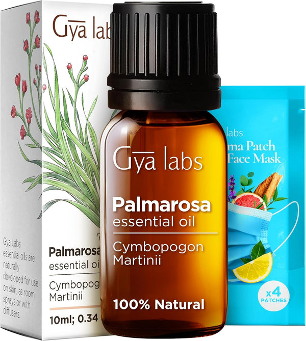 Gya Labs 100% Pure Natural Palmarosa Essential Oil - 0.34 Fl Oz for Skin, Aromatherapy, Massage, Candles - Sweet &