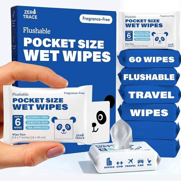 Zero Trace Flushable Wipes Pack Portable Travel Wipes Pocket Size for Adults,