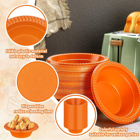 100 Pcs 12oz Orange Disposable Plastic Bowls - Dessert Cups, Snack Bowls, Soup Bowls for Party Favor Picnic