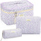 3 Pcs Quilted Makeup Bag - Large Floral Cosmetic Bag, Travel Toiletry Pouch for Women Gifts