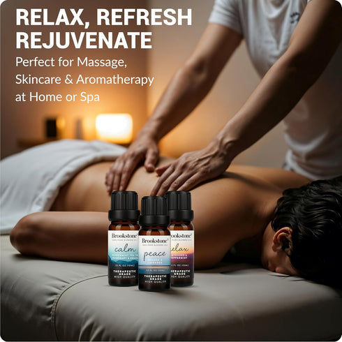 Set 3-Pack 10ml Brookstone Essential Oil Blends Sleep Collection | Organic Essential Oil for Aromatherapy Diffuser