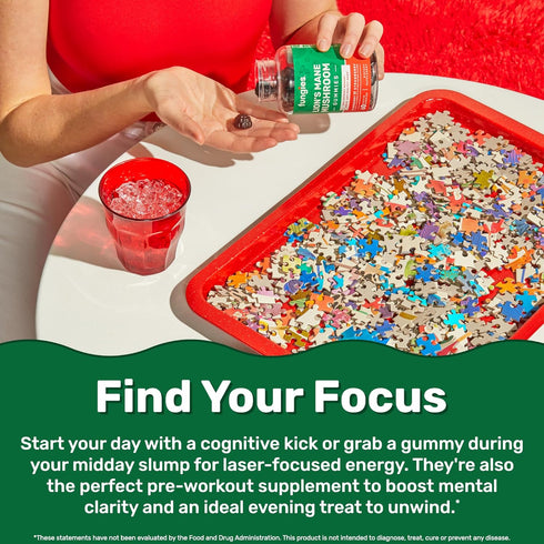 Lion's Mane Mushroom Gummies, Blueberry & Strawberry, 60 Servings, Brain Fog Focus Memory Mood Supplement