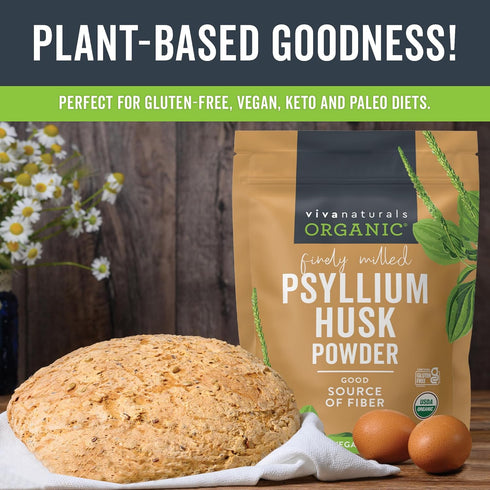 Viva Naturals Organic Psyllium Husk Powder, 10 oz - Finely Ground Superfood, Good Source of Fiber for Baking