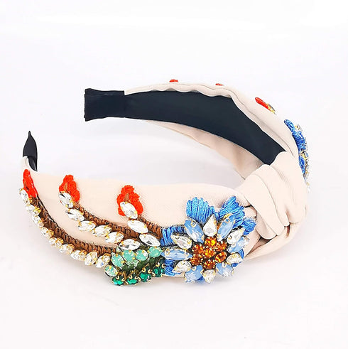 QTMY Rhinestone Crystal Headbands for Women, Hair Hoop Accessories, 522 Beige