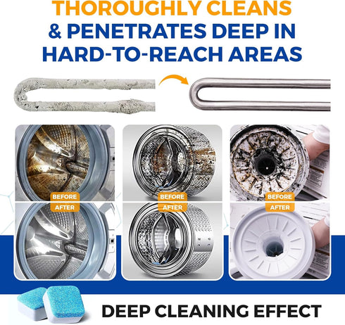 Bastion Washing Machine Cleaner, Deodorizer & Descaler, 6-Pack Active Deep Cleaning Tablets for HE Washers