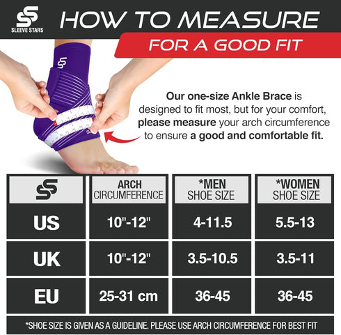 Sleeve Stars Ankle Support - Dark Purple - For Ligament Damage, Sprained Ankle & Plantar Fasciitis Relief
