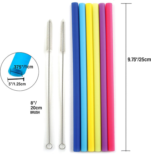 Norpro 474 Reusable Jumbo Silicone Drinking Straws - Includes 2 Cleaning Brushes