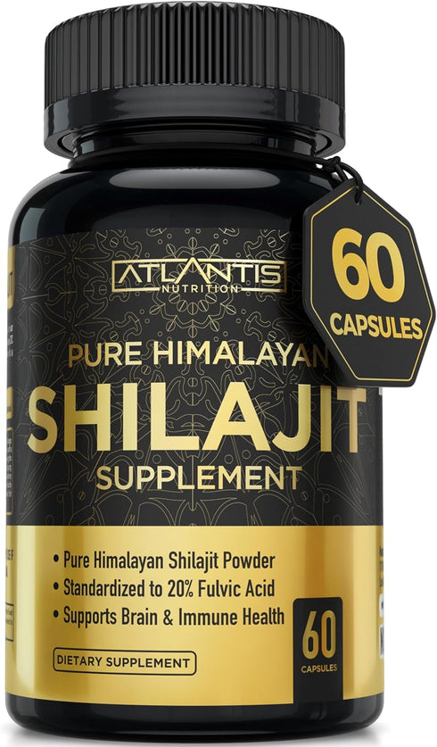 Shilajit Supplement - 60 Capsules Pure Himalayan Authentic Shilaijt Resin with 20% Fulvic Acid for Energy Support